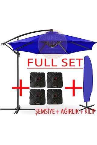 Gunbo Home 3 Mt 8 Kaburga Full Demir 21 Kg Mavi Bahçe Şemsiyes