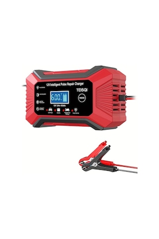 Boatshop1 Teısqı 12v 6a Akıllı Araç Akü Şarj Cihazı Tam Kırmızı Avrupa Düzenlemeleri Lcd Ekranlı Otomatik Mod Değiştirme 110v 220v