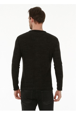 Heyss Bisiklet (Sosis) Yaka Düğmeli Erkek Triko Kazak Siyah