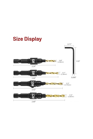 Suofeng Hss Ahşap Matkap Seti 4'lü - 5, 6, 8, 10, 12 Vidalık İçin Pilot Delik, Derinlik Ayarlanabilir, 1/4 Hex Shank