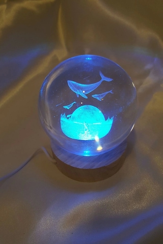 Yunus 3d Led Işık Cam Küre Tek Renk Gece Lambası Mega Boy Çok Renkli