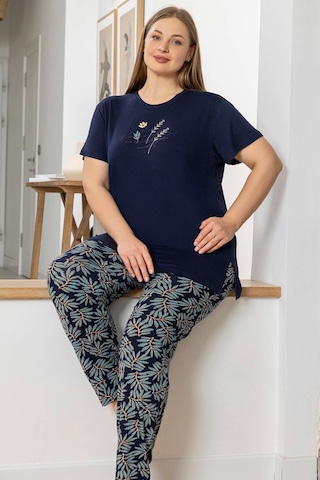 Aydoğan Kadın İnci Büyük Beden Kısa Kol Lacivert Pijama Takım 0058 Lacivert