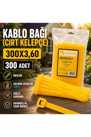 300x3,60mm Kablo Bağı Cırt Kelepçe Sarı 300 Adet