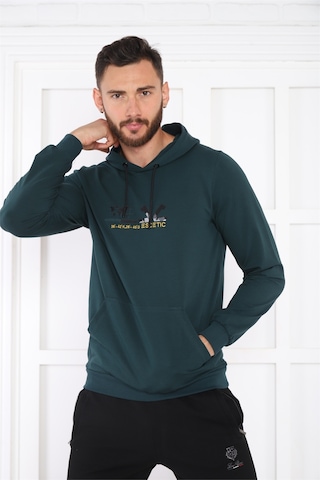 Escetic Spor Erkek Yeşil Cepli, Kapüşonlu Sweatshirt-4175
