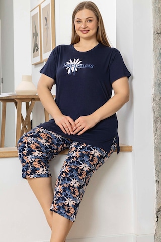 Aydoğan Kadın İnci Büyük Beden Lacivert Kapri Pijama Takım 0075 Lacivert