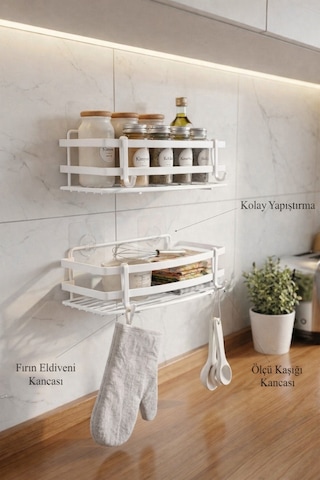 Buççin Online Mağaza Yapışkanlı 2'li Banyo Düzenleyici Şampuanlık Sabunluk Yapışkanlı Banyo Rafı Beyaz Metal Beyaz Çok Renkli