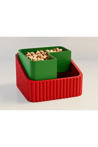3d Baskı Fıstık Kasesi - Çift Hazneli Kabuk Ayırıcı Sunum Kasesi - Kırmızı Yeşil Diğer