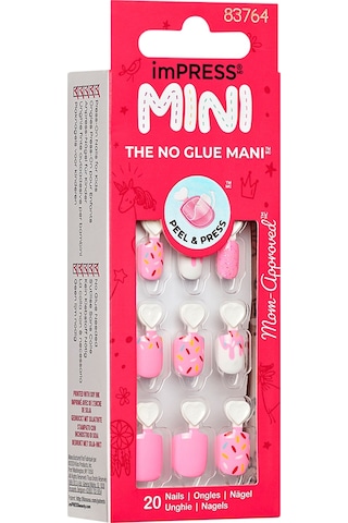 Mini Kendinden Yapışkanlı Çocuk Takma Tırnağı Pembe Desenli