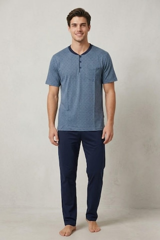 Mecit Pijama Mecit 4003 İndigo Büyük Beden Kısa Kollu Erkek Pijama Takımı