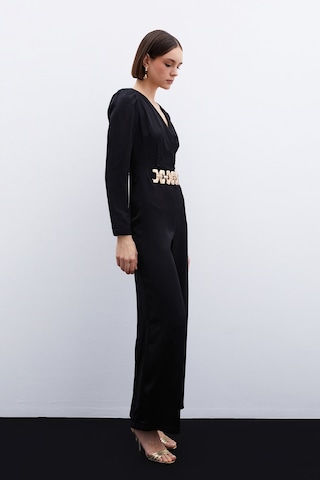 Sateen Birleşik Kemerli Saten Tulum - Siyah-136068 Siyah