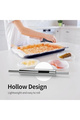 Paslanmaz Çelik Merdane Hamur Açma Rulosu Dönmeli Metal Oklava Ergonomik Saplı Döner Başlıklı Rolling