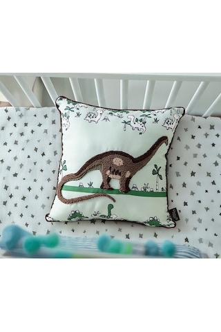 Punch İşlemeli Bebek Çocuk Odası Tekli Dekoratif Özel Tasarım Kırlent 35x35 Cm İç Dolgulu Yeşil