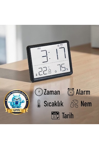 Upway Dijital Sıcaklık Ve Nem Göstergeli Saat Mıknatıslı Kompakt Mini Model Siyah