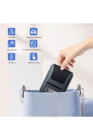 Mpı P1 Termal Yazıcı Etiket Yazıcısı Kablosuz Mini Taşınabilir Bluetooth, Usb Şarjlı, Android, Apple Uyumlu iOS