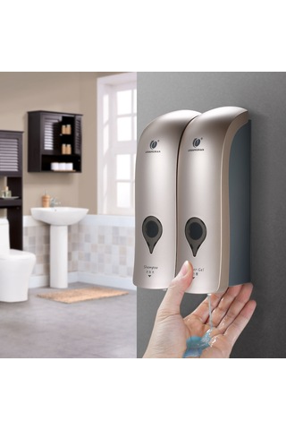 Yifomall Duş Jeli Ve Şampuan İçin 300ml Çift Başlı Duvar Tipi Sabunluk - Kolay Kurulum Ve Yeniden Doldurma Şampanya Altın