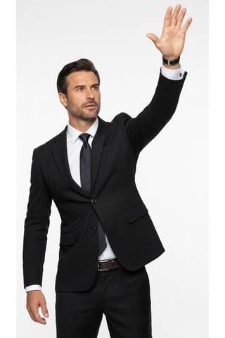 Plus Scorpion Erkek Slim Fit Çift Düğme Çift Yırtmaçlı Blazer Ceket Premium Dokulu Kumaş Siyah