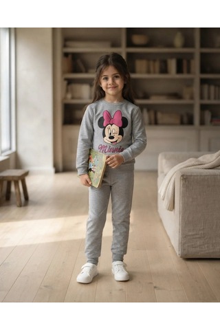 Cmk Kız Çocuk Minnie Baskılı Eşofman Takımı Gri 2 Parça