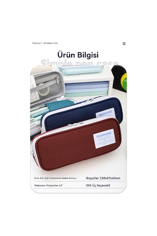 Basit Büyük Kapasiteli Çift Katmanlı Fermuarlı Öğrenci Kalem Kutusu Bordo