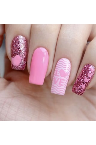 Kısa Parlak Avrupa Tarzı Giyilebilir Tırnaklar Yeni Günlük Pembe Aşk Tatlısı Tüm Uyumlu Manikür 24 Adet Sahte Tırnak Dahil Aletler Ys355