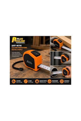 Pro Plus Profesyonel Ekstra Stoplu Şerit Metre 5 Metre X 25 Mm Dayanıklı Ve Hassas Ölçüm 5 M