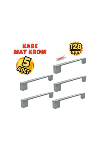 5 Adet Metal Kare Mobilya Çekmece Dolap Kulpu Mat Krom 128mm Krom