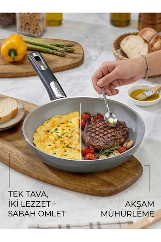 Vista Seramik Omlet, Mühürleme, Izgara Tava 26 Cm Gümüş- Siyah