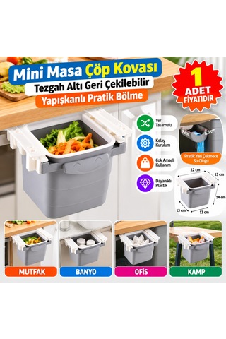 Mini Masa Çöp Kovası Plastik Tezgah Altı Geri Çekilebilir Yapışkanlı Görünmez Bölme Pratik Adet Fiyatıdır