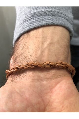 Moda Kulesi Gümüş Deri Erkek Bileklik