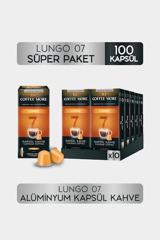 Coffee More 7 Lungo Kapsül Kahve 10 X 10 Paket 100 Adet Nespresso Uyumlu Kapsül Kahve