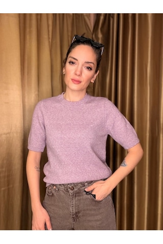Ali Butik Lila Pullu Simli Kısa Kol Triko Lila