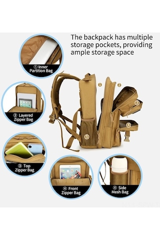 Didadodo Büyük Kapasiteli Çok Amaçlı Kamp Sırt Çantası - Hızlı Açılış Outdoor Ve Günlük Kullanım Haki Haki