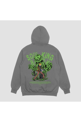 Unisex Gri Brook Baskılı Hoodie Oversize Kapşonlu Sweatshirt Gri