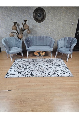 Zafir Beyaz Boyalı Tel Ayak Papatya Çay Seti Koltuk Takımı , Balkon, Salon, Ofis, Cafe Koltuk Takımı Gri