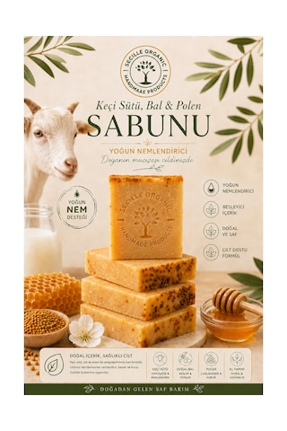 Secille Organic Soğuk Döküm Keçi Sütü Bal Ve Polen Sabunu 120g-el Yapımı Doğal Sabun