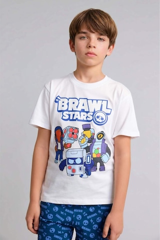 Defacto Brawl Stars Kısa Kollu Üst Şort Alt 2li Pijama Takımı Erkek Çocuk H3540a826smwt34 Beyaz-wt34