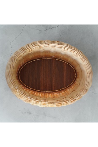 Handanrattan Ahşap Tabanlı El Örgüsü Rattan Düzenleyici Sepet - Oval Dekoratif Organizer Acı Kahve - Hasır Kahve