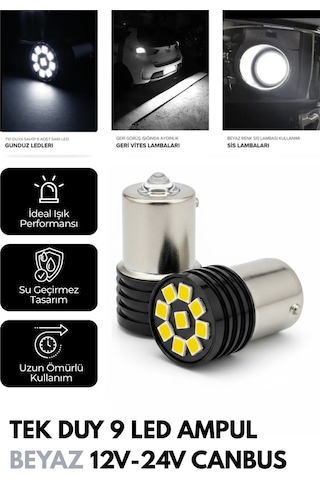 Tek Duy 9 Led Ampul Beyaz 12V-24V Canbus
