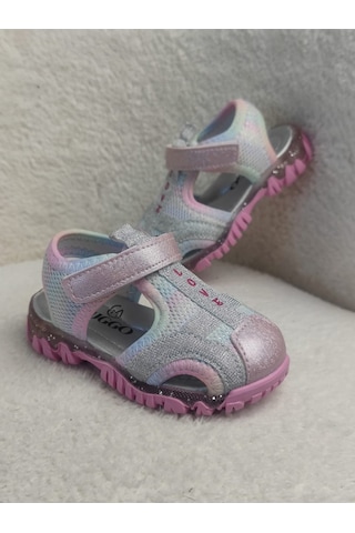 Muggo Slyvester Günlük Önü Kapalı Cırtlı Unisex Çocuk Sandalet Pudra