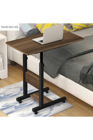 Sekizincicaddedizayn Yükseklik Ayarlı Yatak Sehpası - Ceviz (Tekerli) 70X40 Ceviz