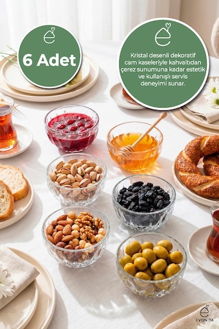 6lı Cam Çerezlik Reçellik Kase Seti 135 Ml Kahvaltılık Sosluk Mini Sunumluk Şeffaf Cam