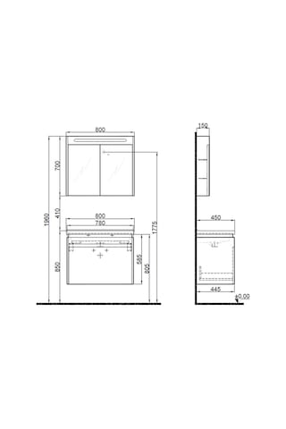 Kale Idea 2.0 80 Cm Tek Çekmeceli Set Pasifik A Lavabo Dolabı + Aynalı Dolap Ceviz