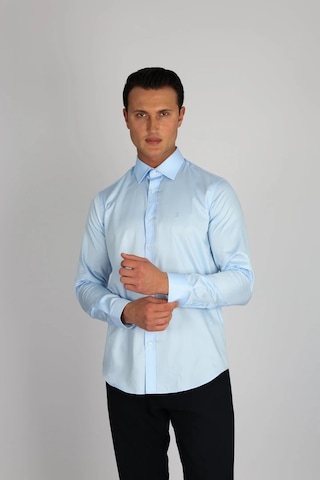 Lorenzo Mazzoli Lm375 C 551 A.mavi Pamuk Saten Comfort Fit Erkek Gömlek A.mavi