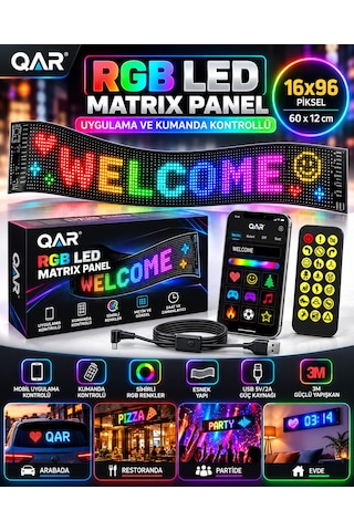 Led Matrix Panel Bluetooth Telefon Kontrollü Programlanabilir Yazı Resim Animasyon Gösteren Rgb Led Ekran Panosu Siyah