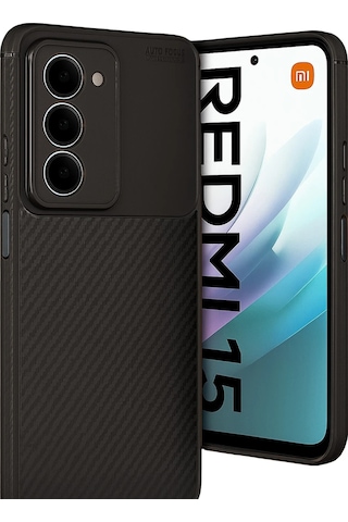Xiaomi Redmi 15 4g Uyumlu Kılıf Karbon Tasarım Kamera Korumalı Silikon Telefon Kılıfı Kapak Siyah