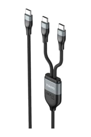 Duo Power 100w Çift Uçlu, Type-c To Type-c + Type-c Şarj Kablosu, Örgü Tasarım, 1.2 Metre, Siyah