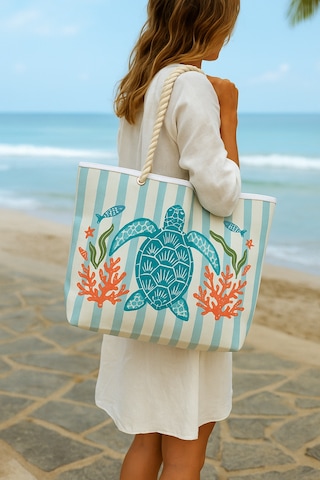 Prendi Home Caretta Caretta Desenli Büyük Boy Piknik Ve Plaj Çantası Halat Saplı 55x36x15 Cm Çok Renkli