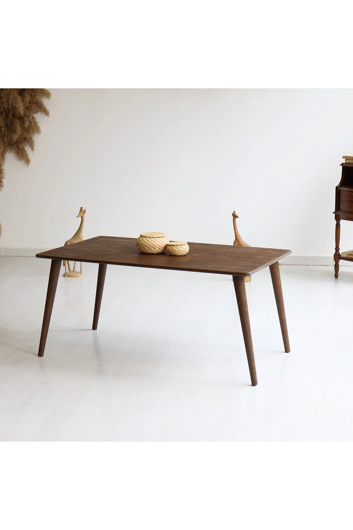 Furnirem Oval Orta Sehpa, Modern Tasarım 55x34 Cm Koyu Ceviz