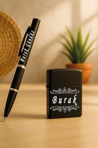 Kişiye Özel İsim Yazılı Metal Kalem Ve Benzinli Çakmak Çok Renkli