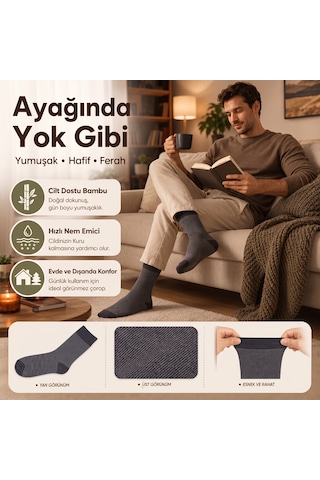 Nilya Erkek Gri Çizgili Uzun Çorap 12'lı Paket