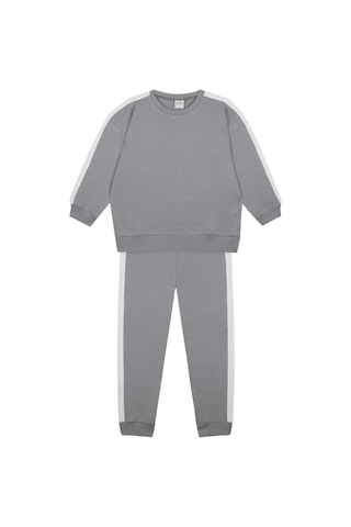 Antebies Organik Gri Beyaz Kontrast Lastikli Bağcıklı Uzun Kollu Kız Çocuk Sweatshirt Eşofman Takımı